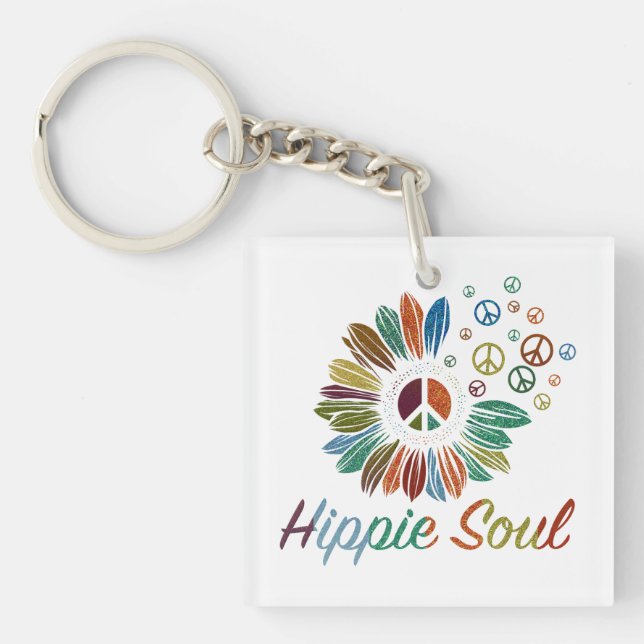 Hippie Boho Peace and Love Soul  Keychain (Front)