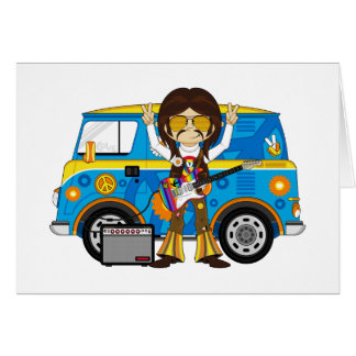 Hippie Boy with Guitar & Camper Van