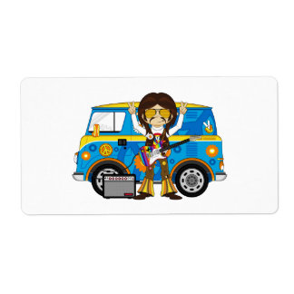 Hippie Boy with Guitar & Camper Van