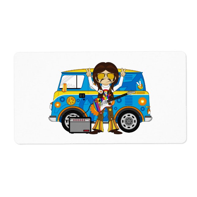 Hippie Boy with Guitar & Camper Van (Front)