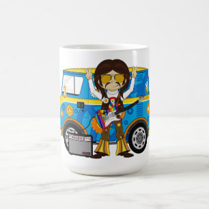 Hippie Boy with Guitar & Camper Van Coffee Mug