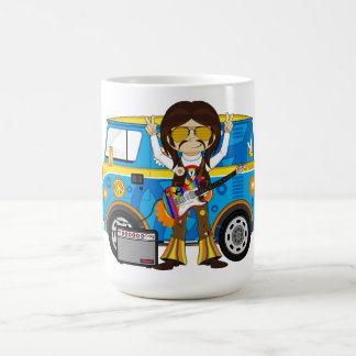 Hippie Boy with Guitar & Camper Van Coffee Mug