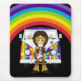Hippie Boy with Guitar & Camper Van Mouse Pad