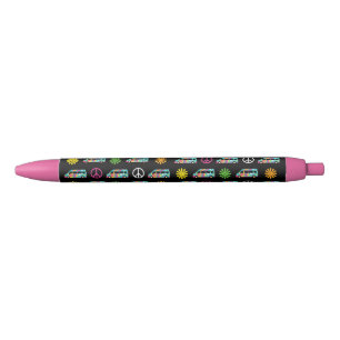 Hippie Bus Peace Sign 70s Black Ink Pen
