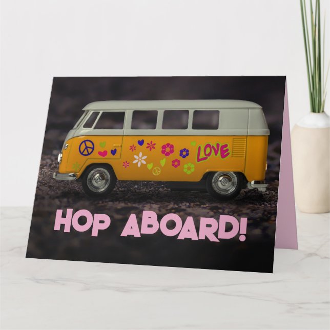 HIPPIE BUS VAN FUNNY GREETING BIRTHDAY CARD (Front)