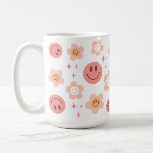 Hippie Chequerboard Smile Face 60s Pattern Mug (Left)