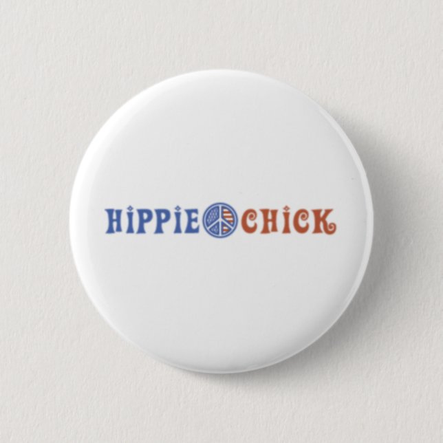 Hippie Chick with Peace Sign 2 Inch Round Button (Front)