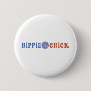 Hippie Chick with Peace Sign 2 Inch Round Button