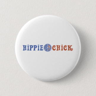 Hippie Chick with Peace Sign 2 Inch Round Button