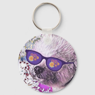 Hippie 'Chon the Bichon Flexible Magnet Keychain
