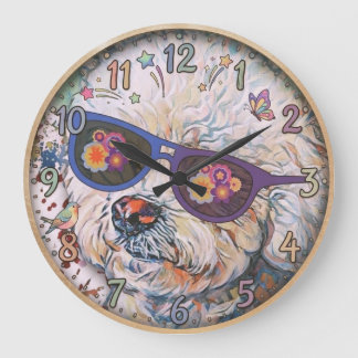 Hippie 'Chon the Bichon  Large Clock