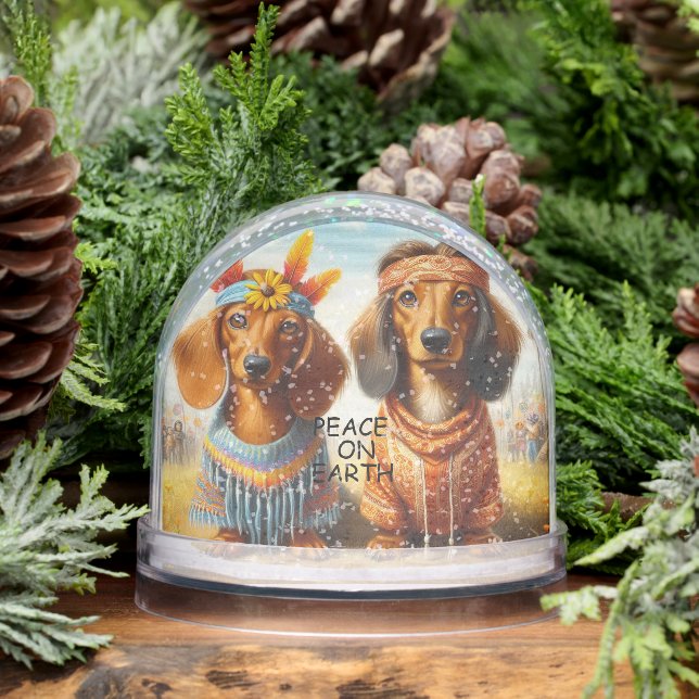 HIPPIE DACHSHUND COUPLE SNOWGLOBE (Winter)