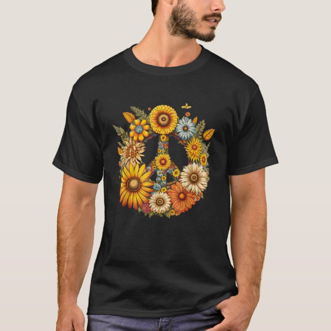 Hippie Daisy Peace Sign Retro Flower Sunflower Lov T-Shirt (Front)