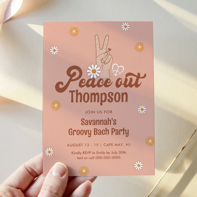 HIPPIE DAZE Peace Out Bachelorette Party Invitation (Creator Uploaded)