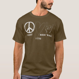 Hippie Design Peace Love Rock N Roll Concert Band  T-Shirt