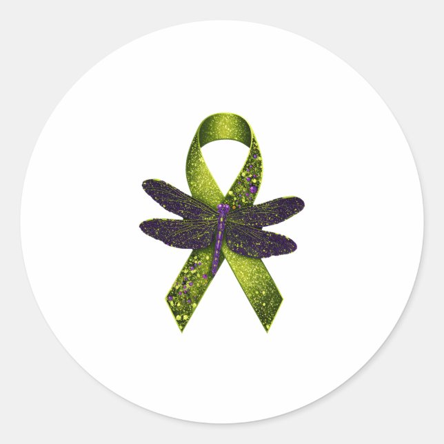 Hippie Dragonfly Green Ribbon Cerebral Palsy Aware Classic Round Sticker (Front)