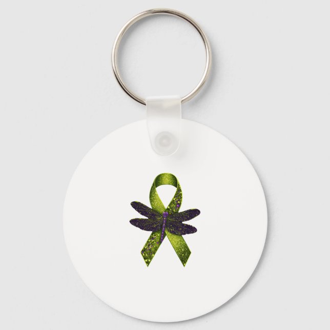 Hippie Dragonfly Green Ribbon Cerebral Palsy Aware Keychain (Front)