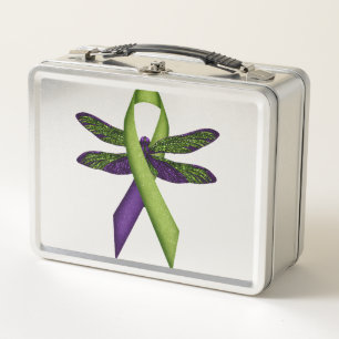 Hippie Dragonfly Green Ribbon Cerebral Palsy Aware Metal Lunch Box