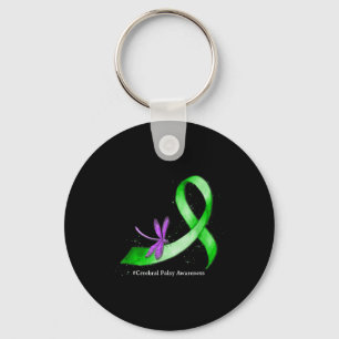 Hippie Dragonfly Green Ribbon Cerebral Palsy Keychain
