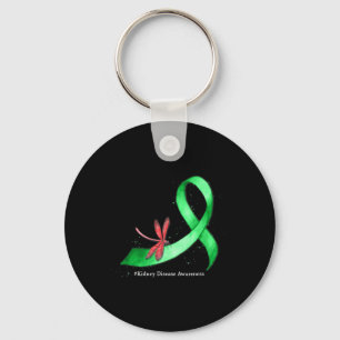 Hippie Dragonfly Green Ribbon Kidney Disease Aware Keychain