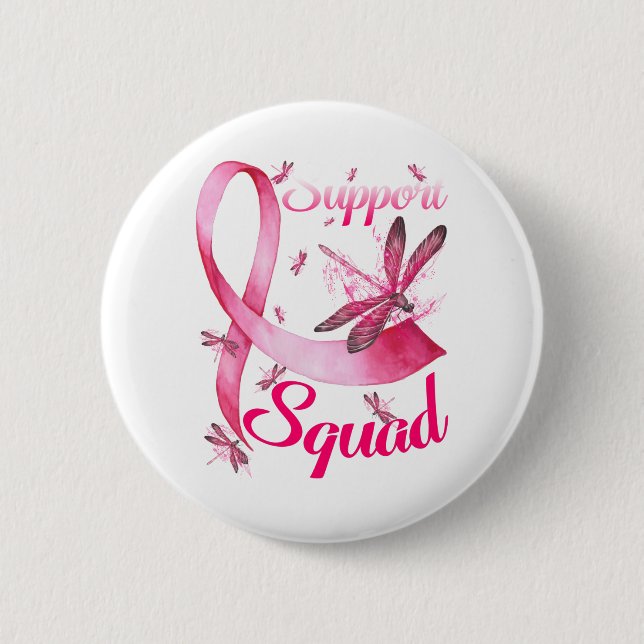 Hippie Dragonfly Pink Ribbon Breast Cancer 2 Inch Round Button (Front)