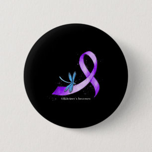 Hippie Dragonfly Purple Ribbon Heimers Awareness 2 Inch Round Button