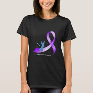 Hippie Dragonfly Purple Ribbon Heimers Awareness T-Shirt
