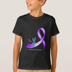 Hippie Dragonfly Purple Ribbon Heimers Awareness T-Shirt
