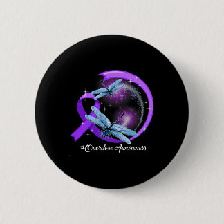 Hippie Dragonfly Purple Ribbon Overdose Awareness 2 Inch Round Button