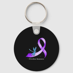Hippie Dragonfly Purple Ribbon Overdose Awareness  Keychain