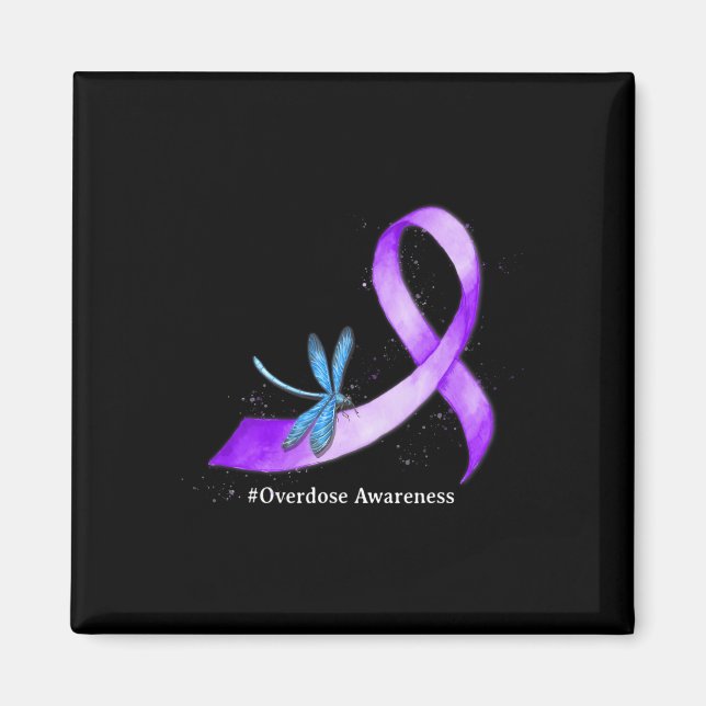 Hippie Dragonfly Purple Ribbon Overdose Awareness  Magnet (Front)