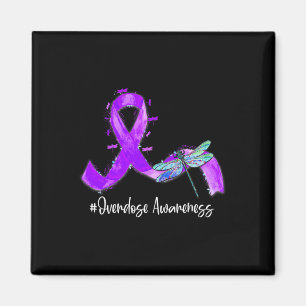 Hippie Dragonfly Purple Ribbon Overdose Awareness Magnet