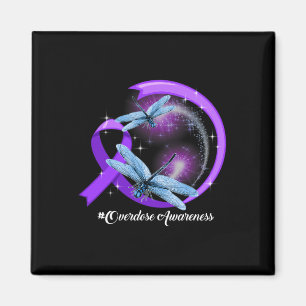 Hippie Dragonfly Purple Ribbon Overdose Awareness Magnet