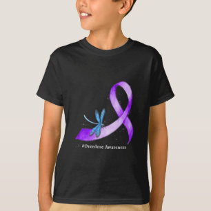Hippie Dragonfly Purple Ribbon Overdose Awareness T-Shirt