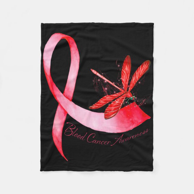 Hippie Dragonfly Red Ribbon Blood Cancer Awareness Fleece Blanket (Front)