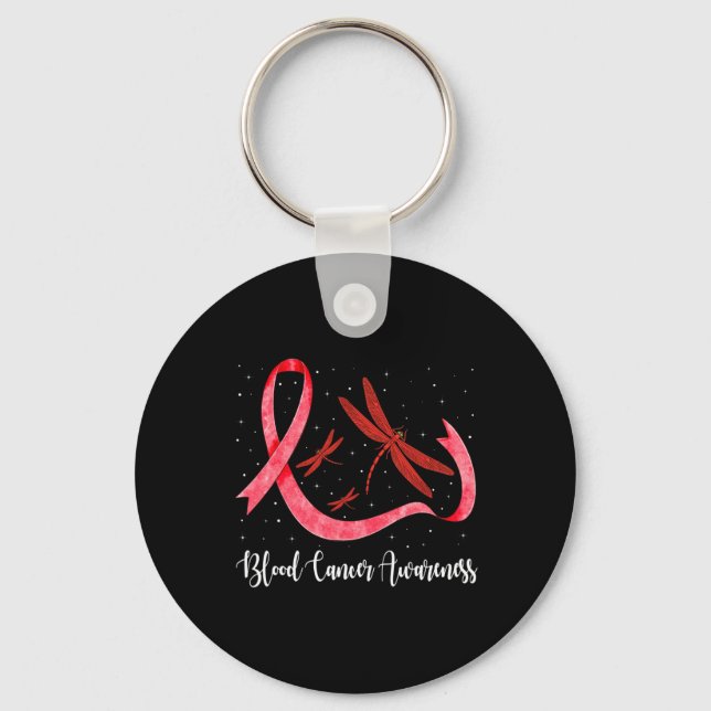 Hippie Dragonfly Red Ribbon Blood Cancer Awareness Keychain (Front)