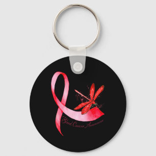 Hippie Dragonfly Red Ribbon Blood Cancer Awareness Keychain