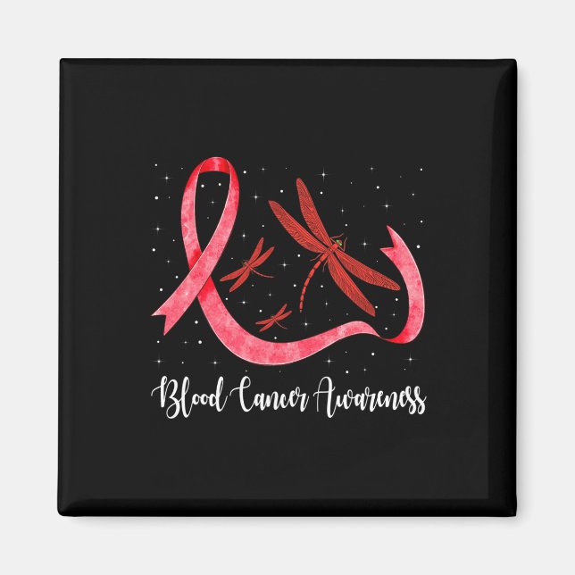 Hippie Dragonfly Red Ribbon Blood Cancer Awareness Magnet (Front)