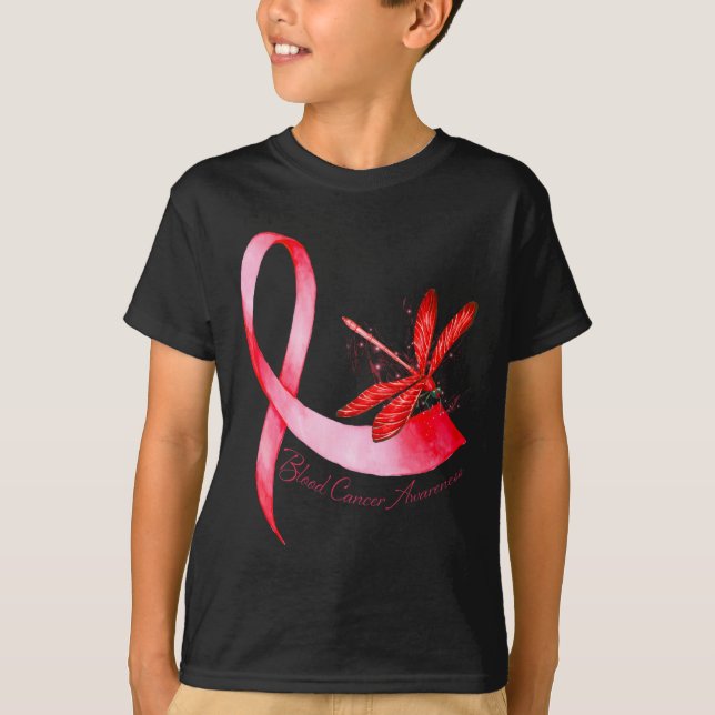 Hippie Dragonfly Red Ribbon Blood Cancer Awareness T-Shirt (Front)