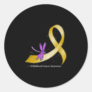Hippie Dragonfly Yellow Ribbon Childhood Cancer Aw Classic Round Sticker