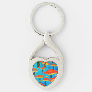 Hippie Dreamy Retro Vibe Enchanting Mushrooms Keychain
