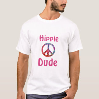 Hippie Dude Pink Blue Batik Tie Dye Peace Sign T-Shirt