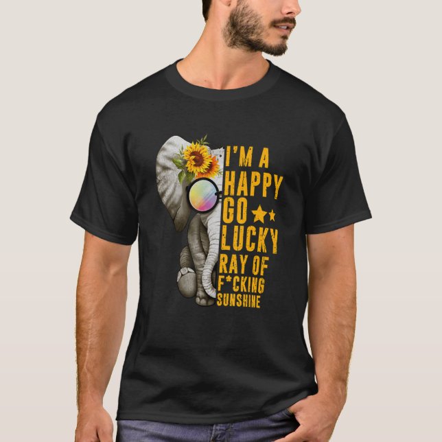 Hippie Elephant I'm A Happy Going Lucky Ray Baseba T-Shirt (Front)