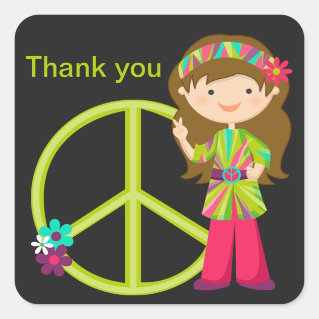 Hippie fille avec signe de paix Girls Sticker (Devant)