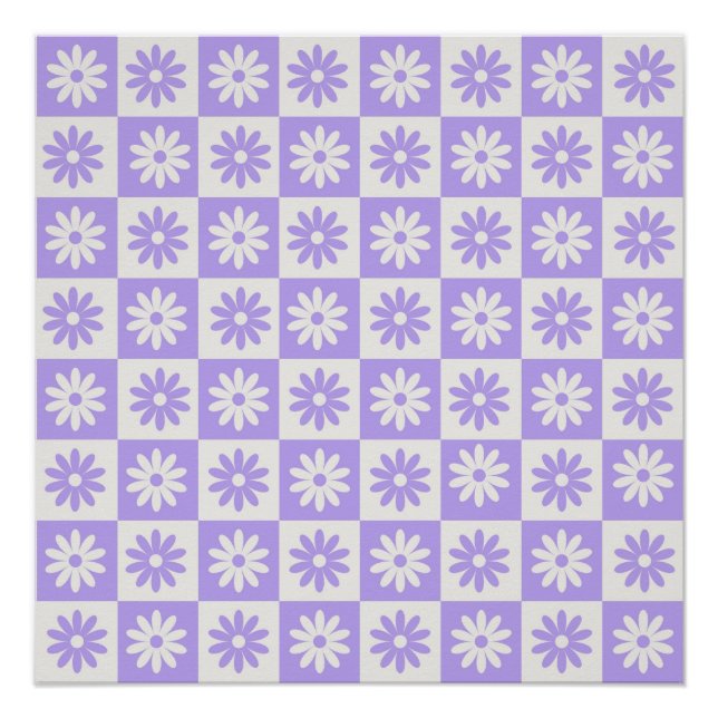 Hippie Flower Chequerboard Pattern Purple Poster (Front)