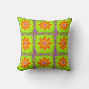 Hippie Flower Patchwork Throw Pillow