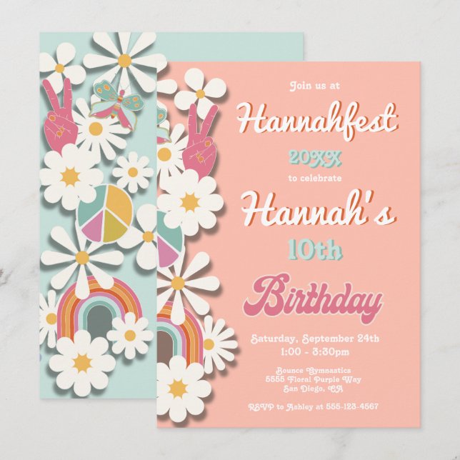Hippie Flower Power 70s 60s Birthday Party Invitation (Front/Back)