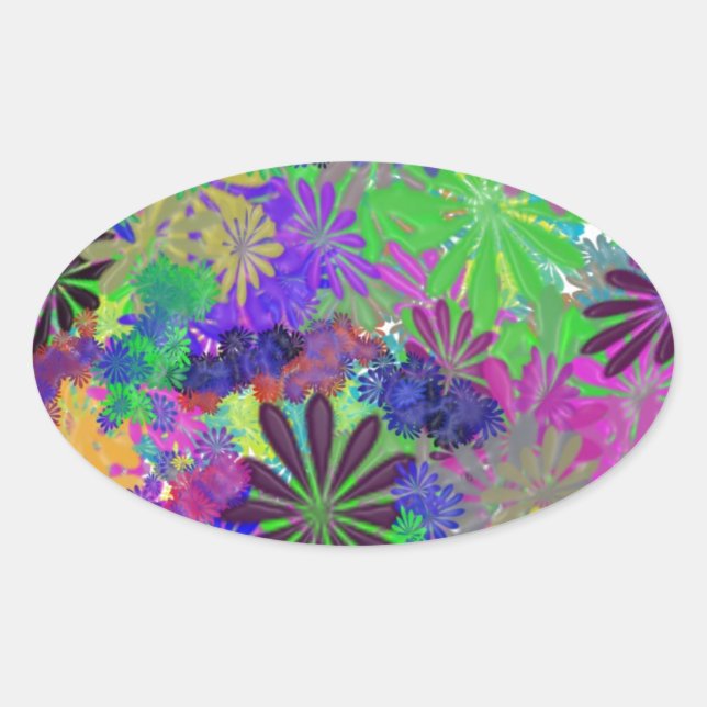 Hippie Flower Power Design Oval Sticker (Front)