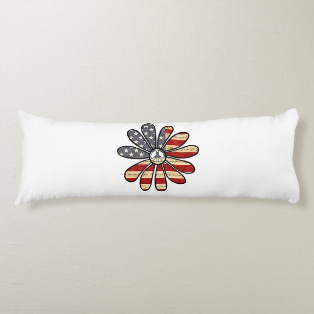 Hippie Flower Power Peace Sign American Flag Body Pillow (Front)