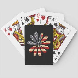 Hippie Flower Power Peace Sign American Flag Playing Cards